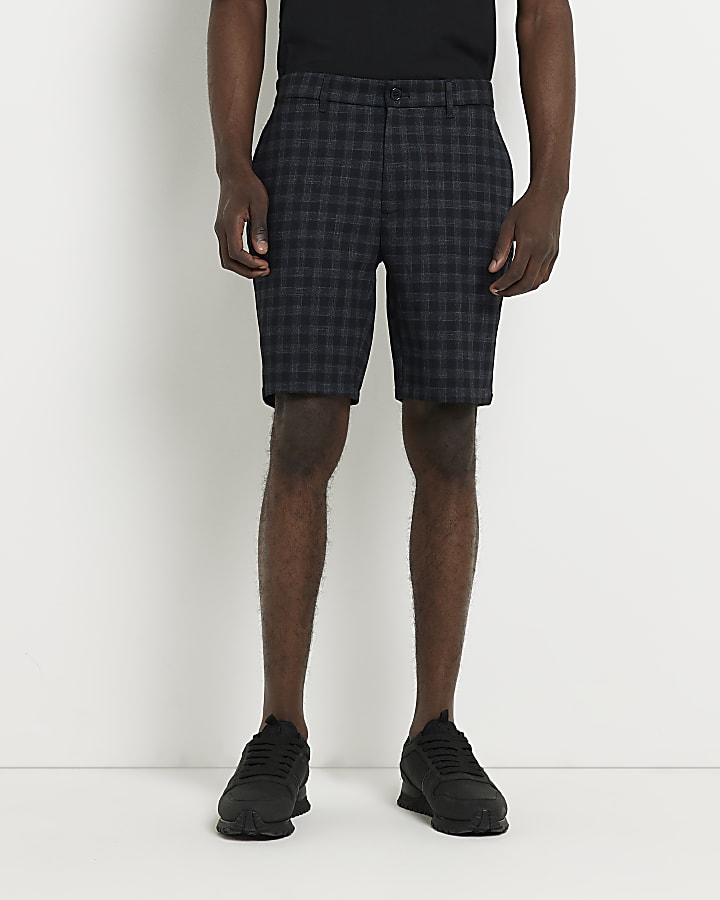 Navy Skinny fit Check Shorts