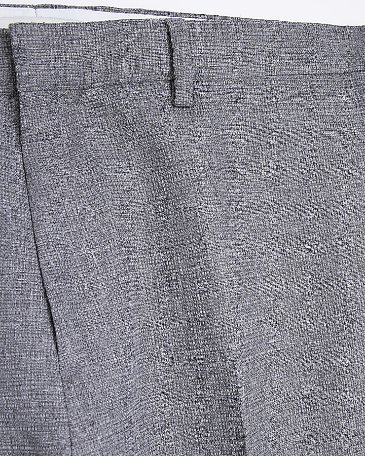 Grey slim fit textured suit trousers