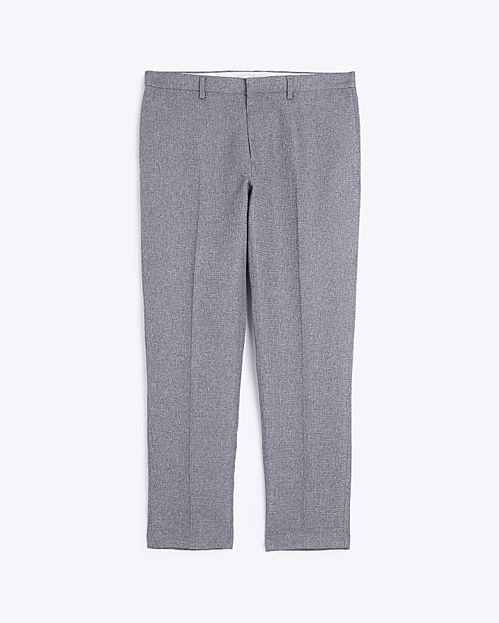 Grey slim fit textured suit trousers