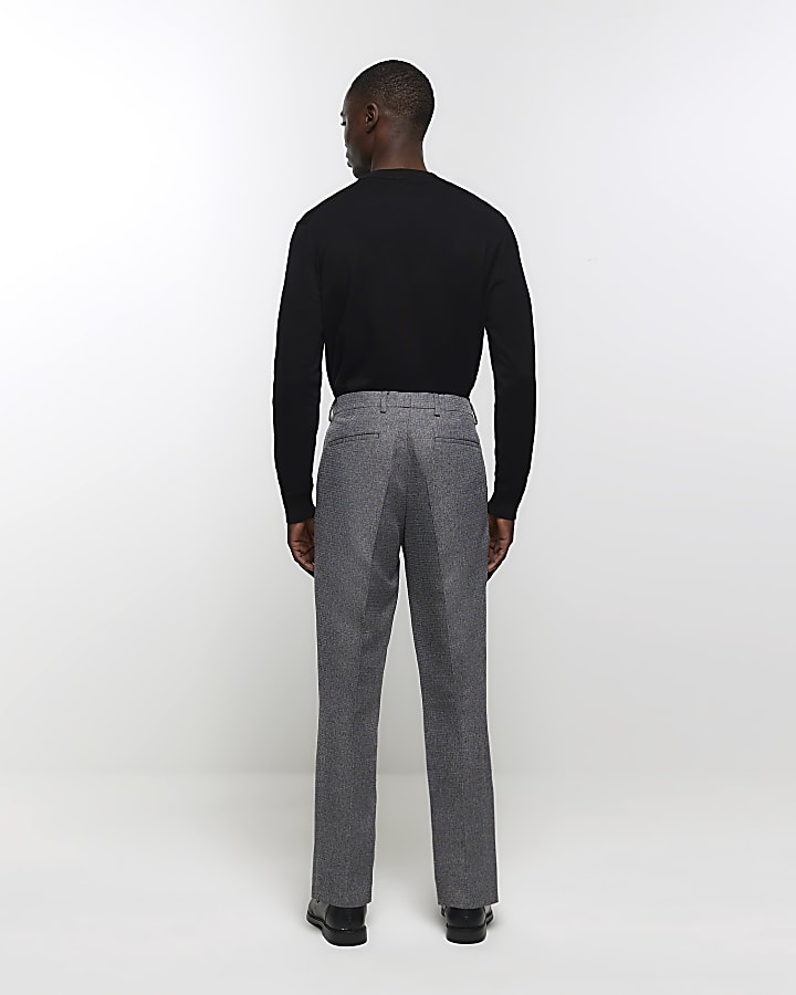 Grey slim fit textured suit trousers