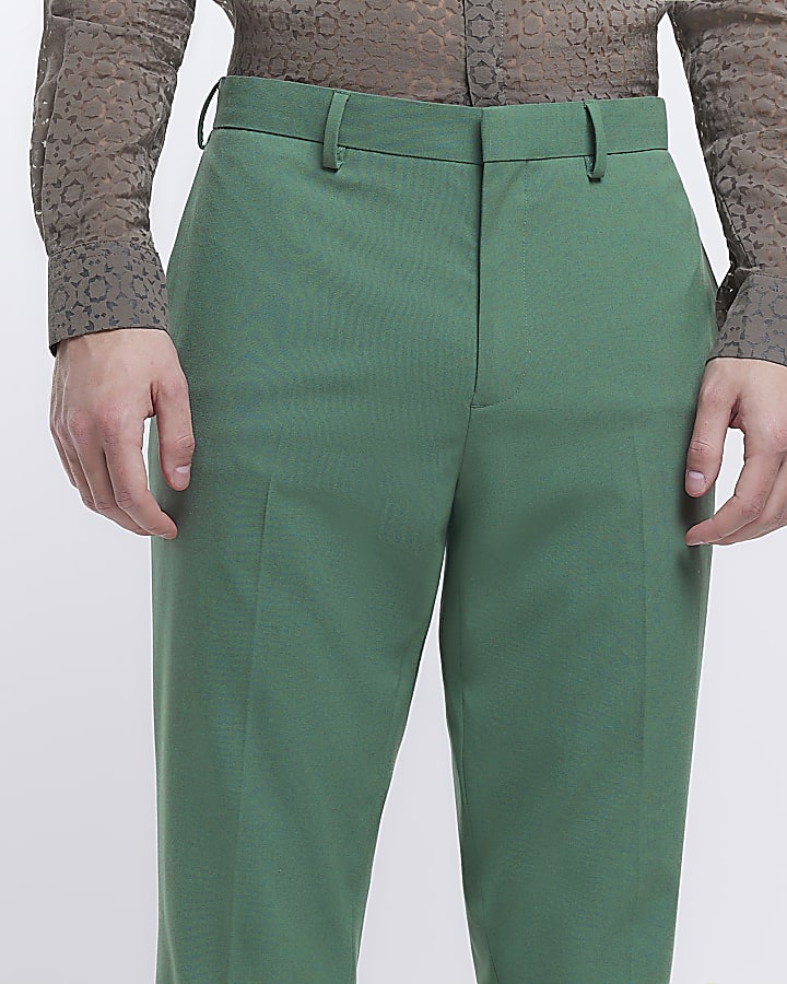 Green slim fit suit trousers