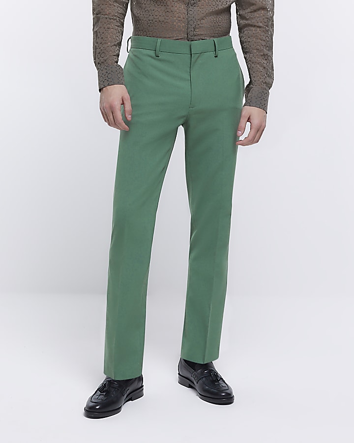 Green slim fit suit trousers