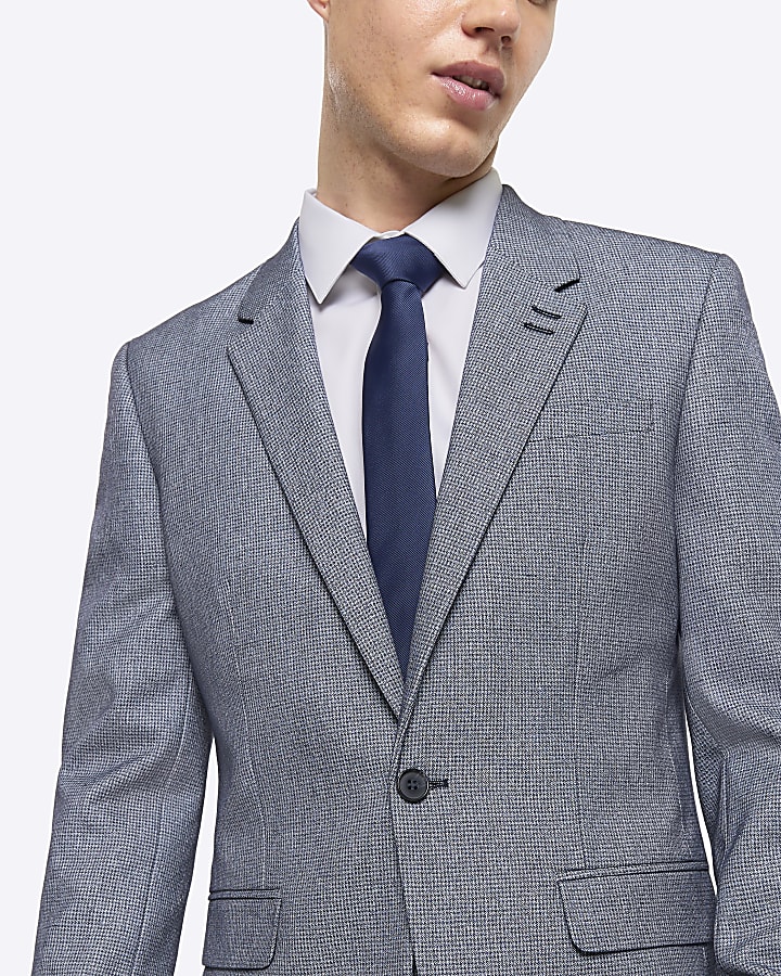 Blue skinny fit dogtooth suit jacket