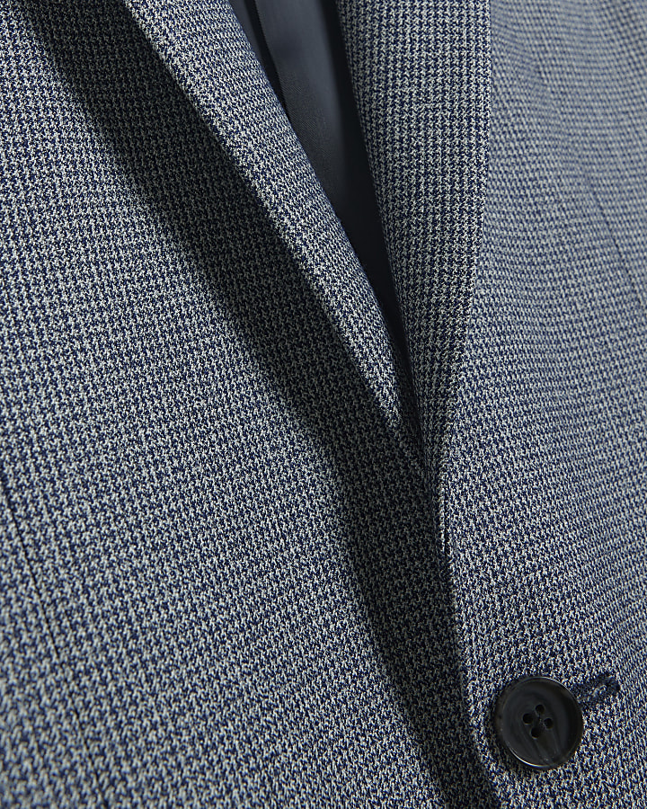 Blue skinny fit dogtooth suit jacket