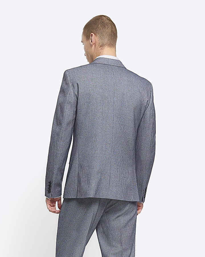 Blue skinny fit dogtooth suit jacket