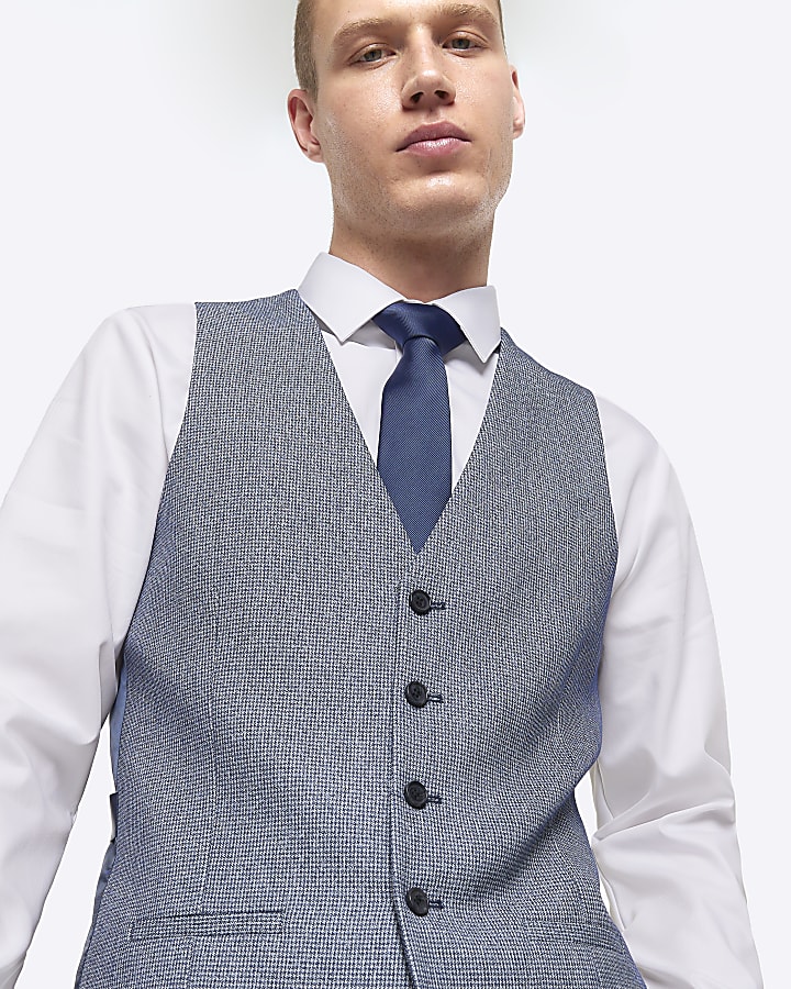 Blue skinny fit dogtooth waistcoat