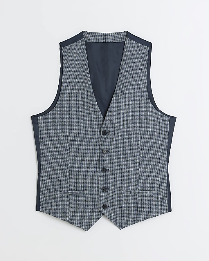 Blue skinny fit dogtooth waistcoat