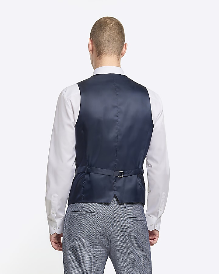 Blue skinny fit dogtooth waistcoat