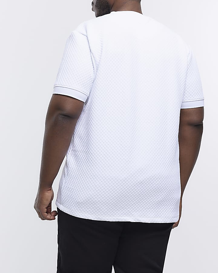 Big & Tall white slim fit quilted t-shirt