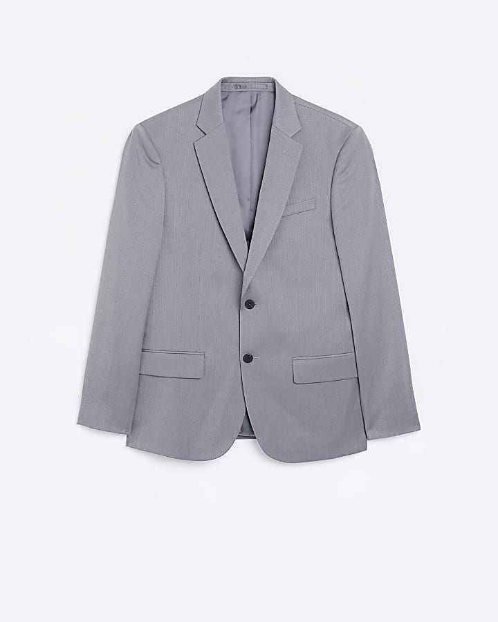 Grey skinny fit herringbone suit jacket