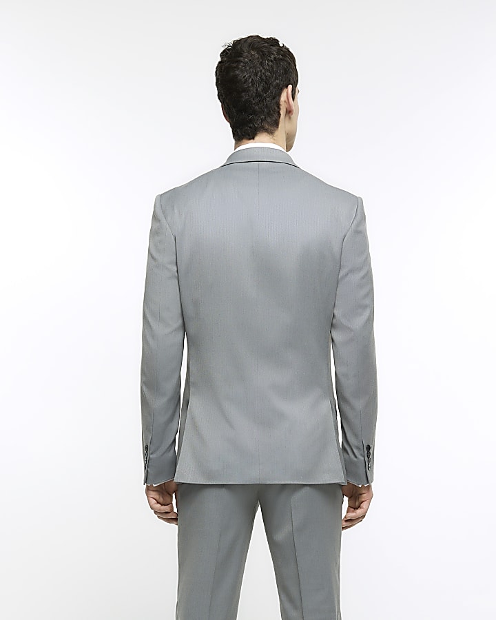 Grey skinny fit herringbone suit jacket