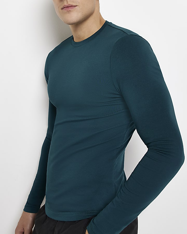 Green Muscle fit stretch long sleeve t-shirt