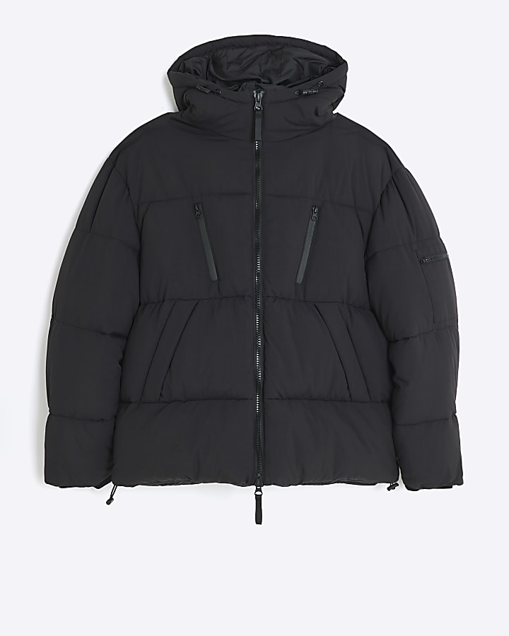 River island black hooded puffer jacket store