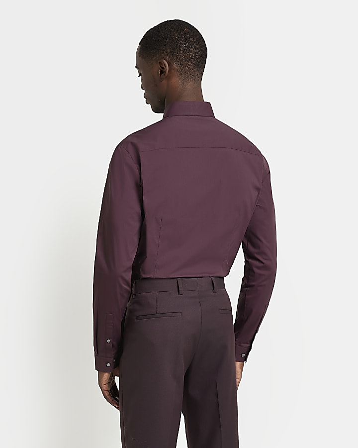Dark Red slim fit long sleeve shirt