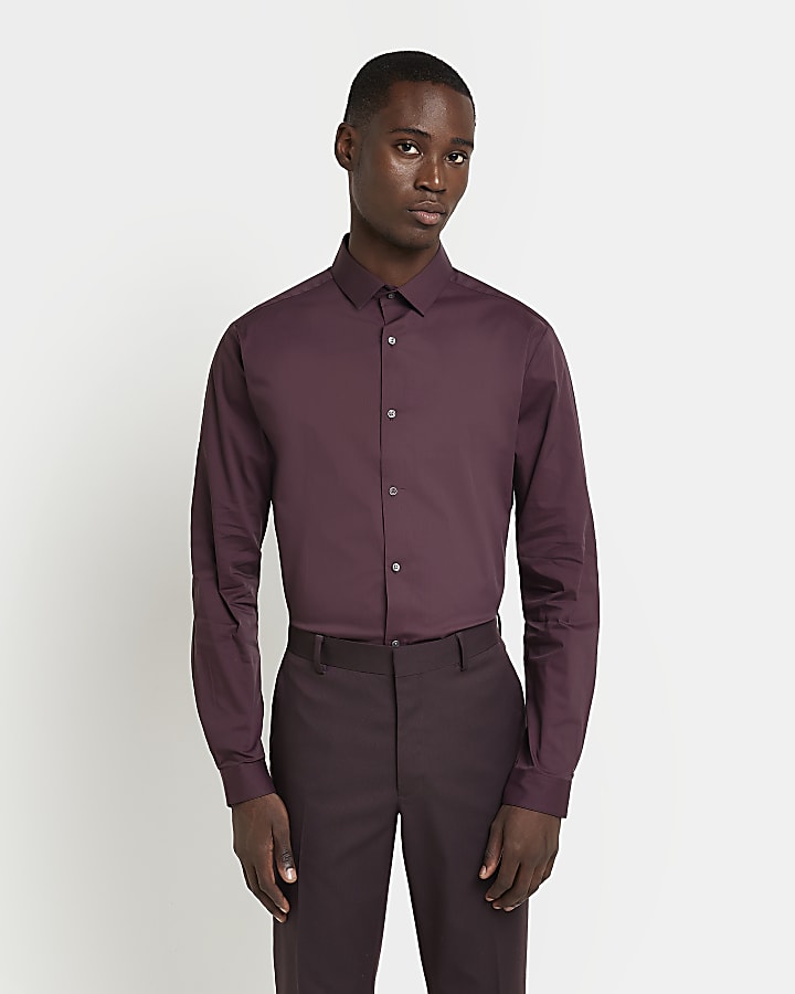 Dark Red slim fit long sleeve shirt
