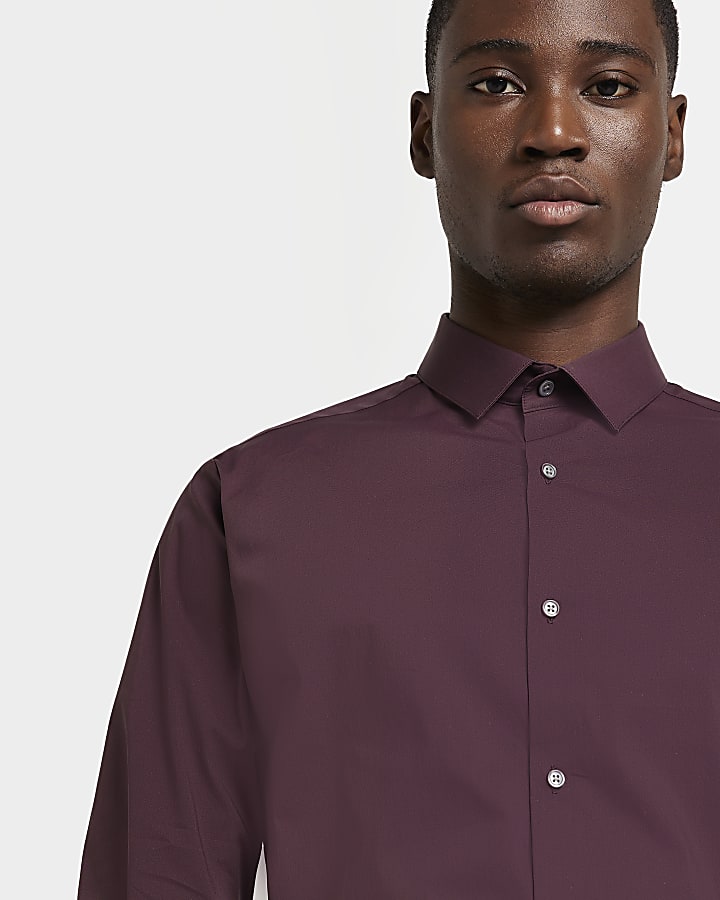 Dark Red slim fit long sleeve shirt