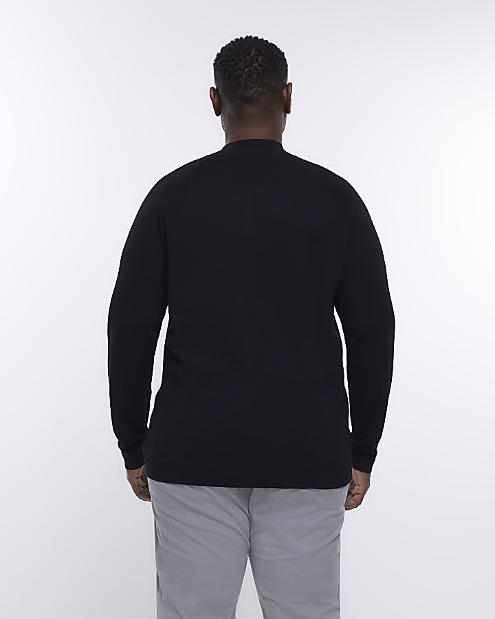 Big & Tall black half zip knitted jumper
