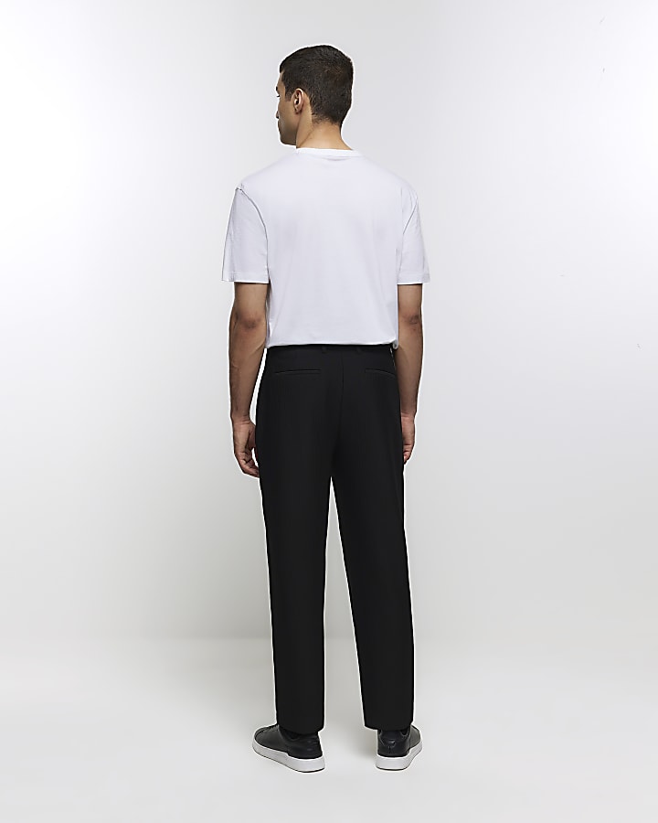 Black tapered fit plisse smart trousers