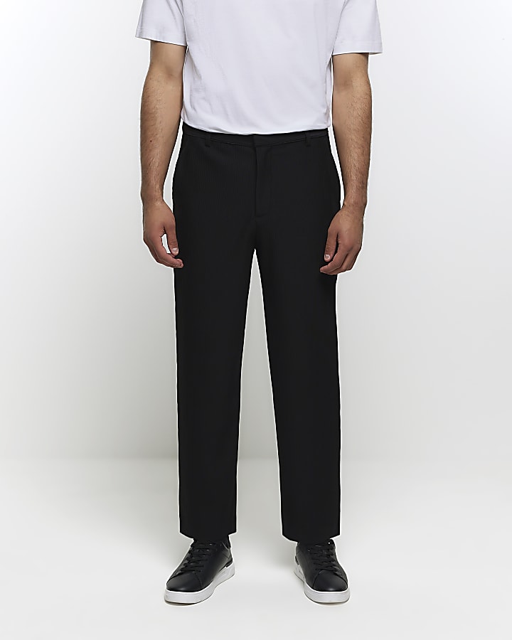 Black tapered fit plisse smart trousers