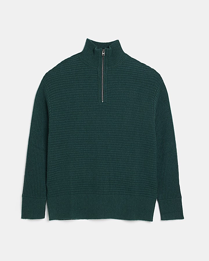 Green Boxy fit half zip knitted jumper