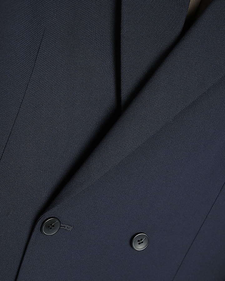 Navy Double Breasted Twill Suit Jacket