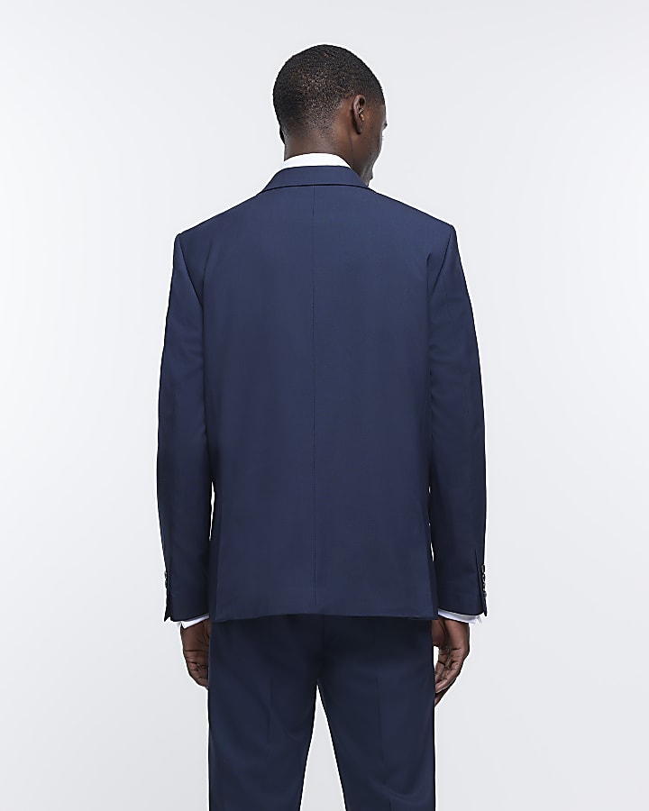 Navy Double Breasted Twill Suit Jacket