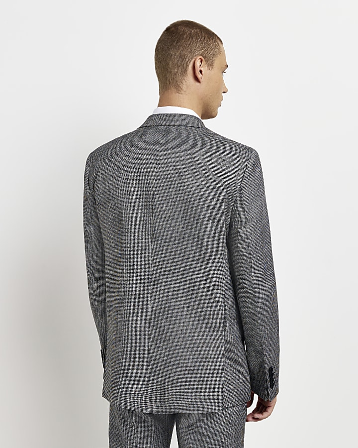 Grey Slim fit Double Breasted Suit Blazer