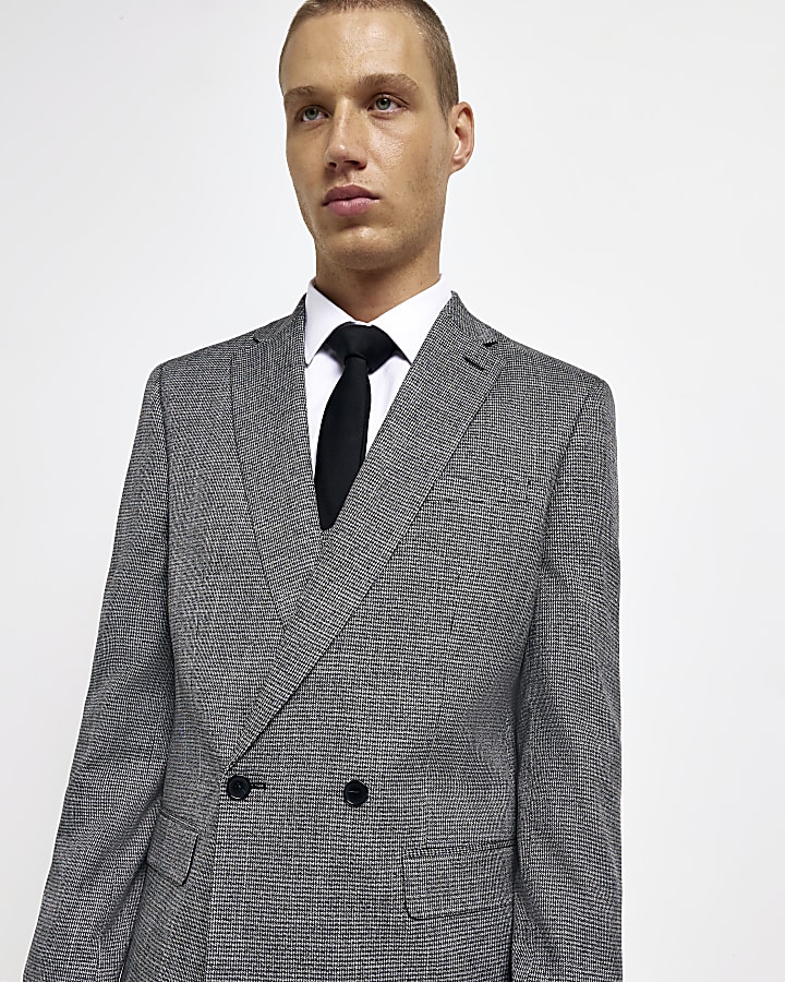 Grey Slim fit Double Breasted Suit Blazer