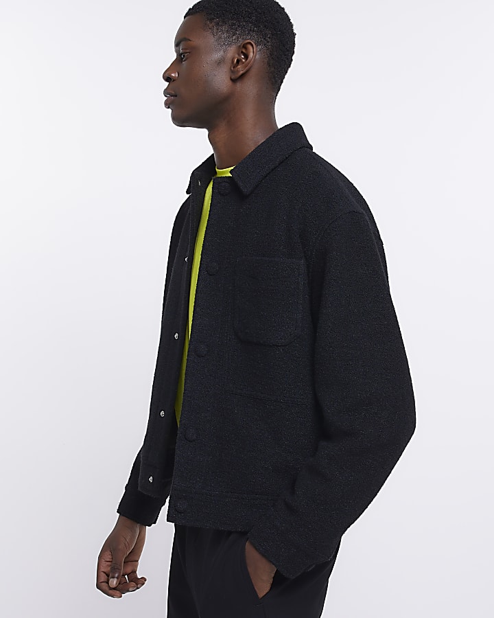 Black regular fit boucle jacket