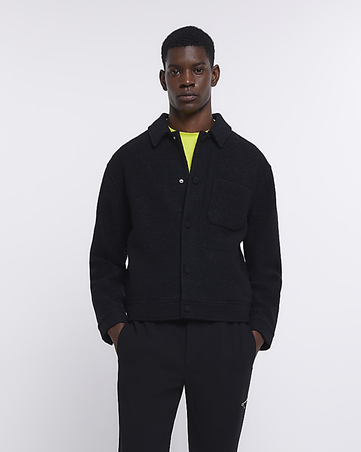 Black regular fit boucle jacket River Island