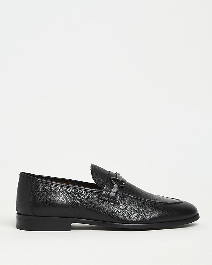 Black wide fit snaffle detail leather loafers