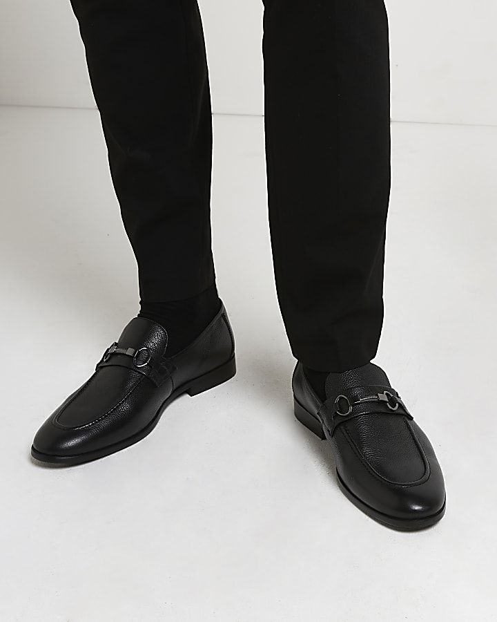 Black wide fit snaffle detail leather loafers