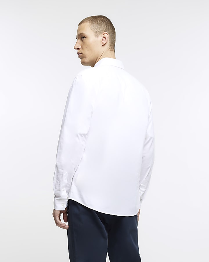 White slim fit long sleeve oxford shirt