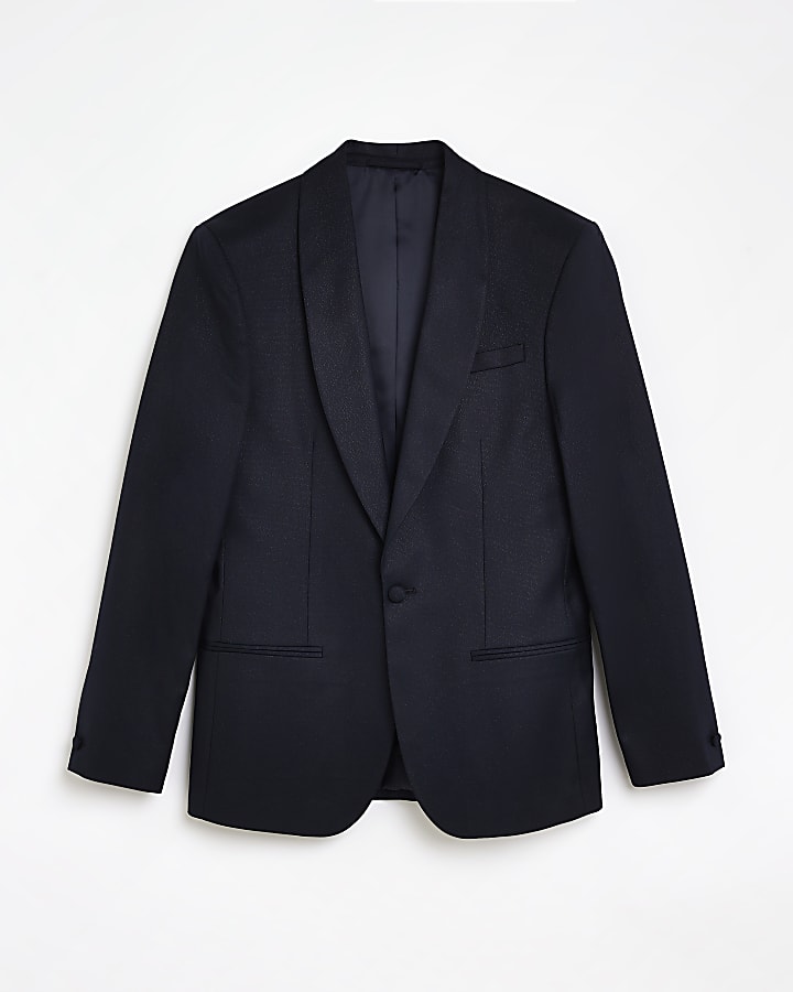 Navy Slim fit Shawl Collar Shimmer blazer