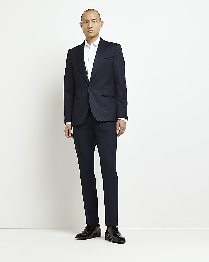 Navy Slim fit Shawl Collar Shimmer blazer