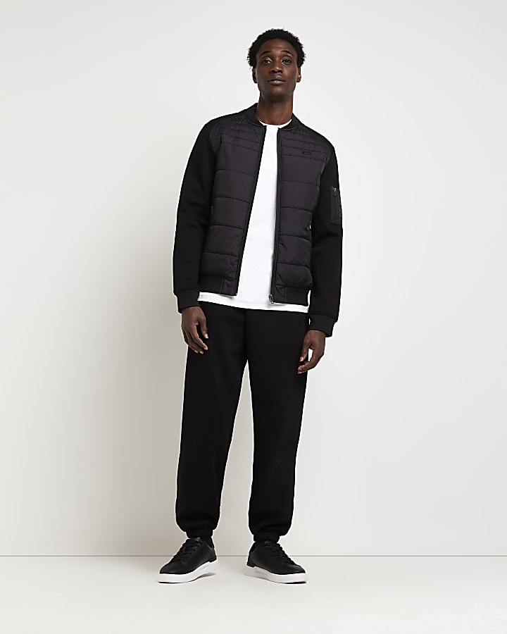 Black Regular fit Quilted Bomber jacket