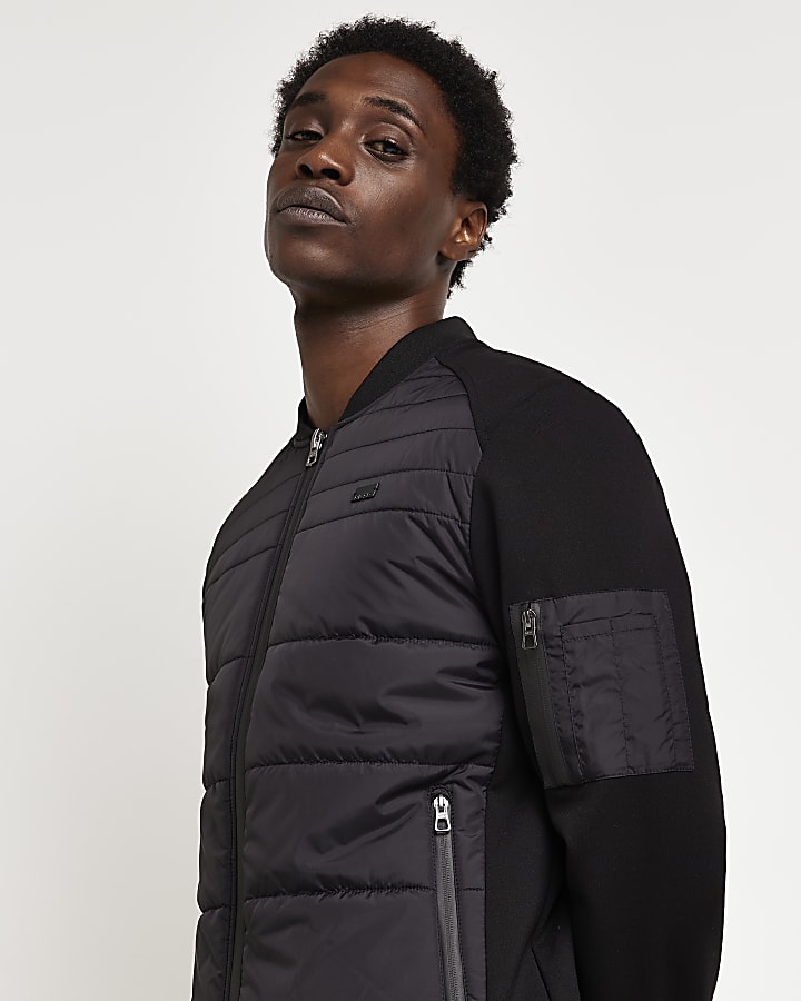 Black Regular fit Quilted Bomber jacket