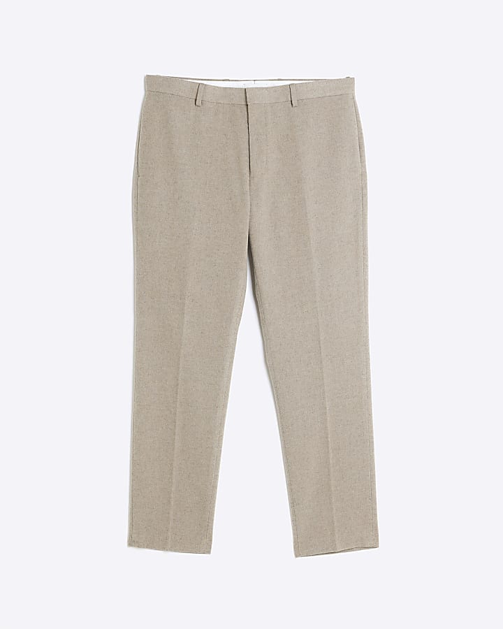 Beige slim fit Flannel Suit Trousers