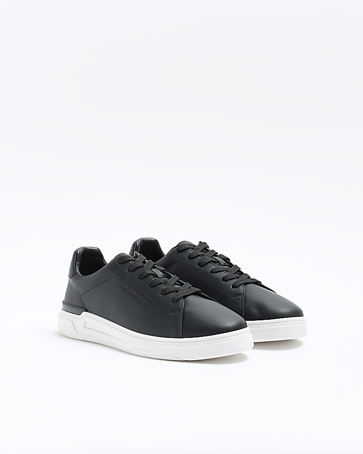 Black lace up cupsole trainers