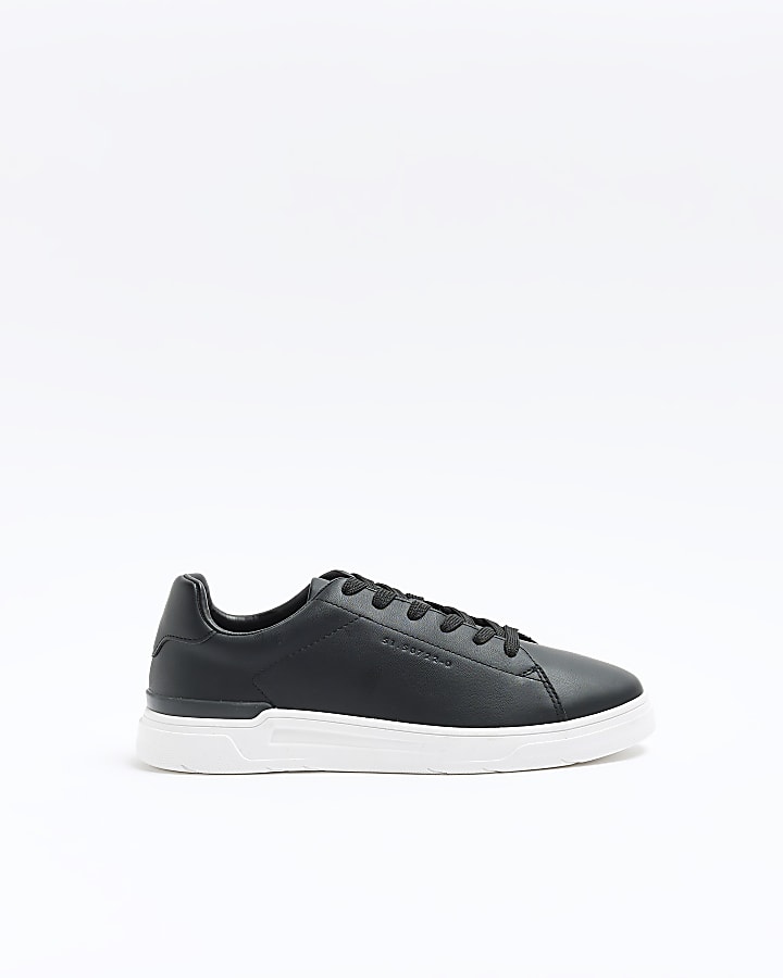 Black lace up cupsole trainers River Island