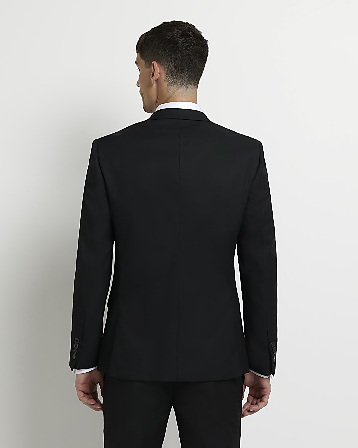 Black skinny fit twill suit jacket