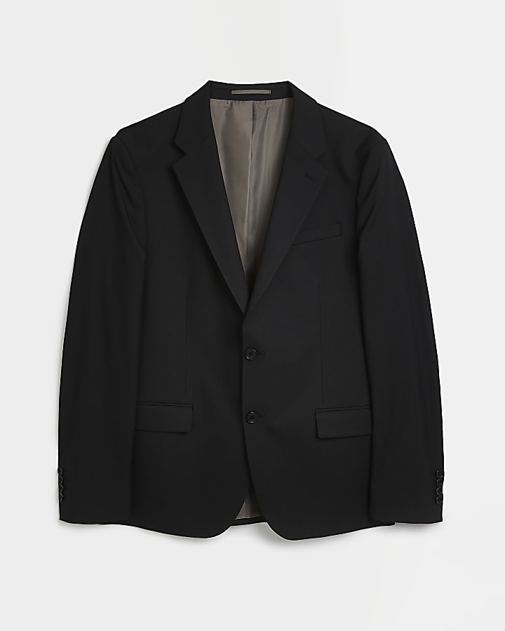 Black skinny fit twill suit jacket