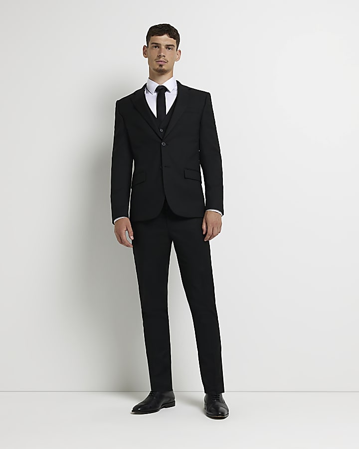 Black skinny fit twill suit jacket