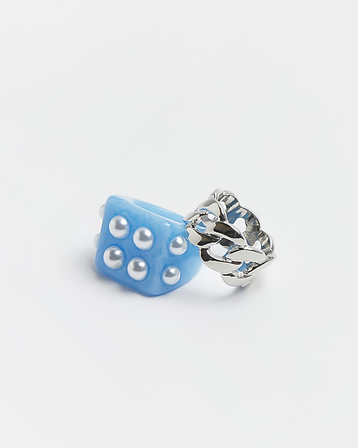 Silver cut out resin rings 2 pack