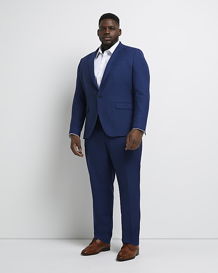 Big & tall blue slim fit twill suit trouser