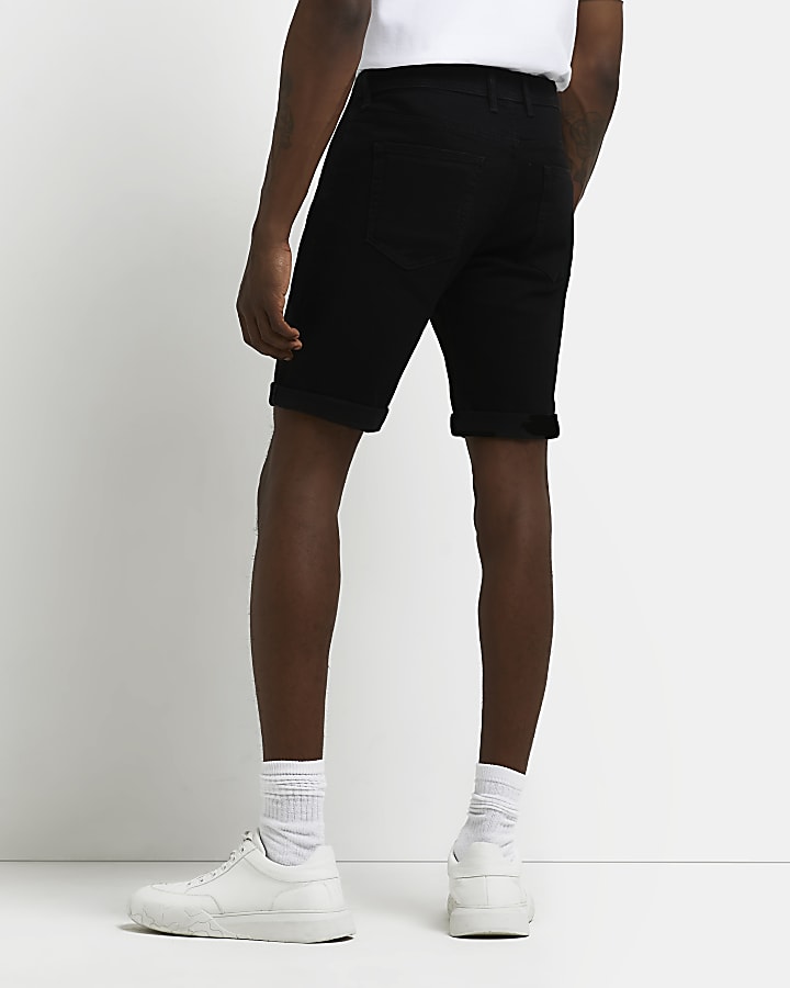 Black skinny fit denim shorts