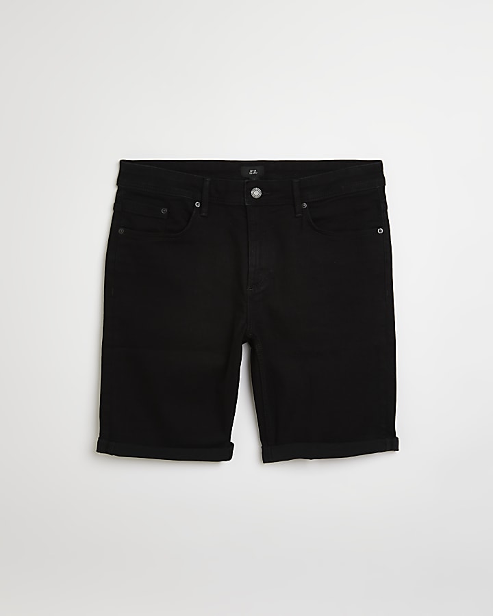 Black skinny fit denim shorts