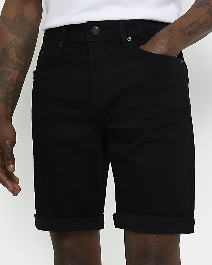 Black skinny fit denim shorts