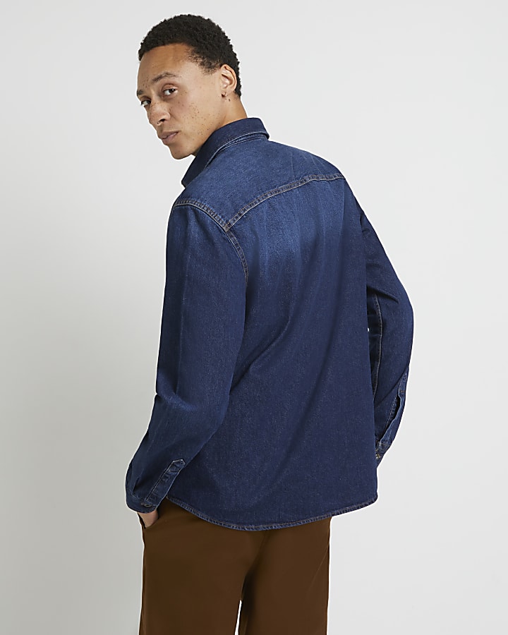 Blue regular fit long sleeve denim shirt