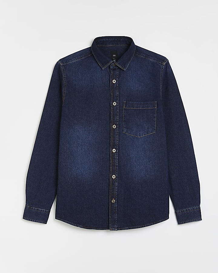 Blue regular fit long sleeve denim shirt